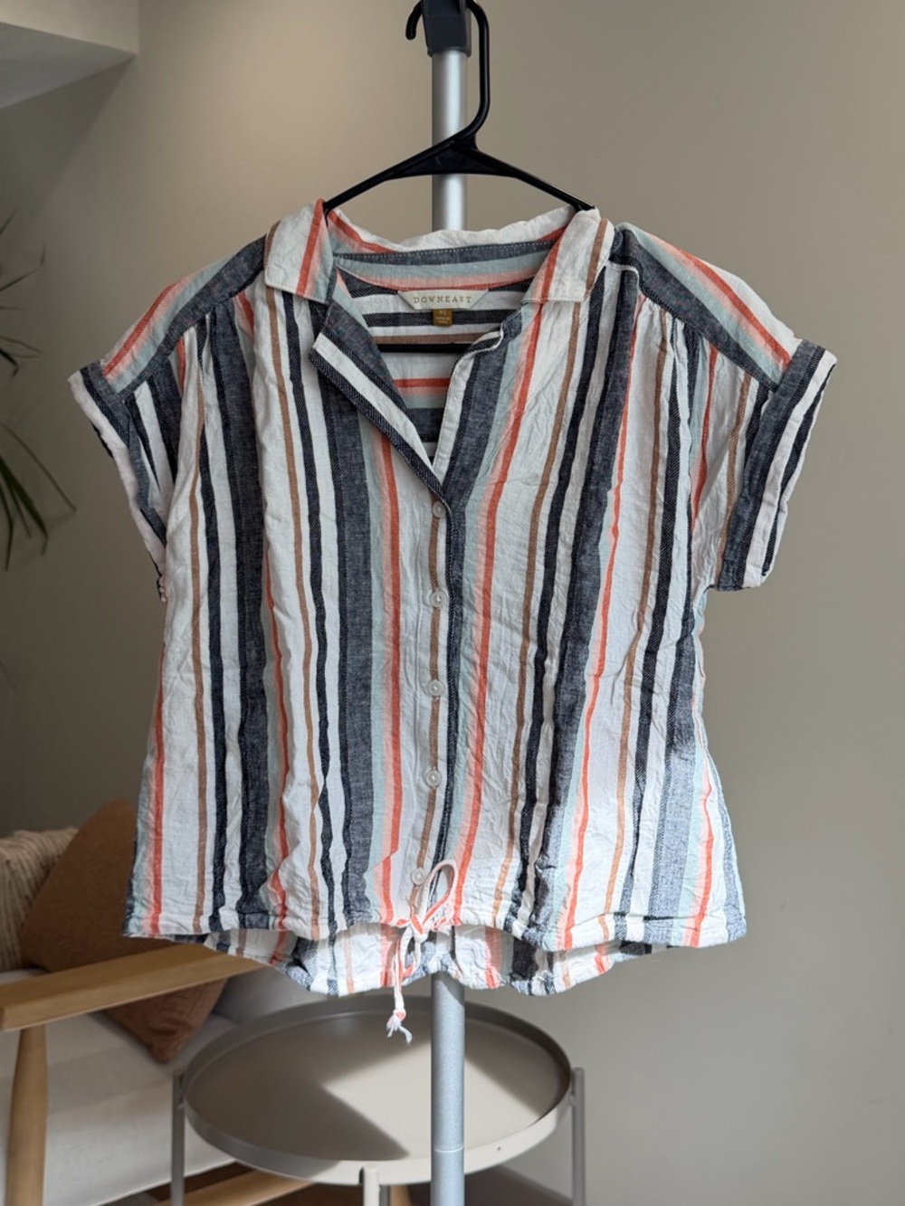 Women’s | DownEast Lucky Stripe Drawstring Linen Blend Top | XS